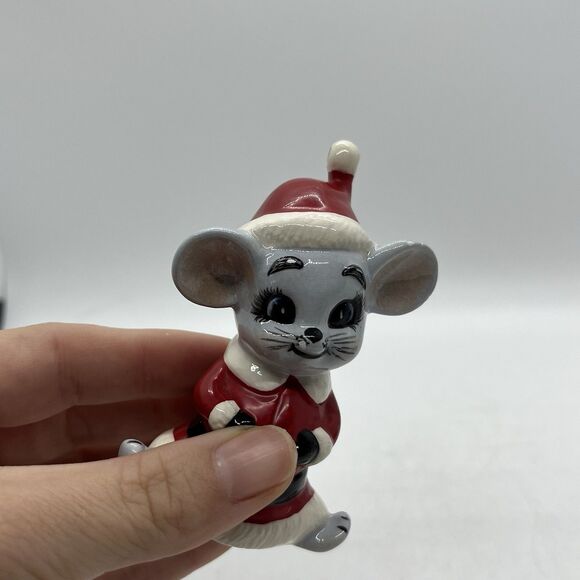 Vintage Hand Painted Ceramic Three Santa Mice Figurine Ornaments 3” Christmas - Picture 9 of 10